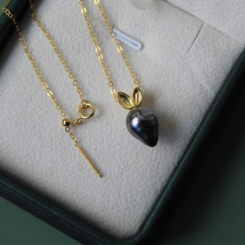 Natural Tahitian Baroque Pearl Radish Pendant Necklace with 14K Gold Plated Adjustable Chain