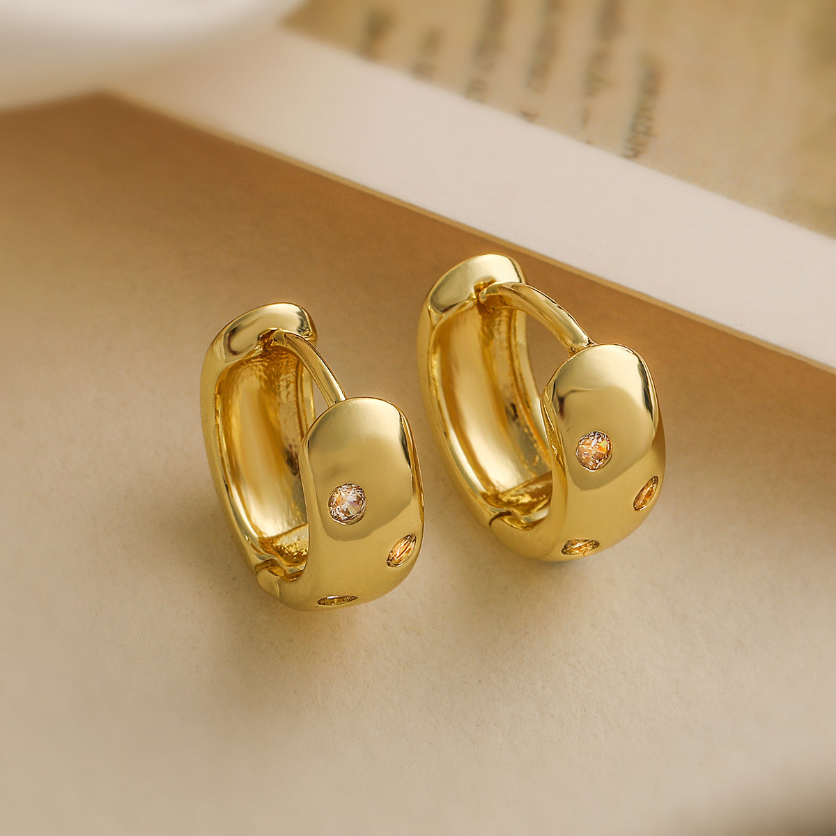 Eco-Luxe Gold-Plated Copper Mini Hoop Earrings Pair with Zircon Accents