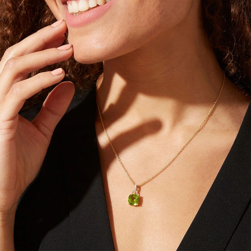 925 Sterling Silver CZ Rainbow Square Pendant Necklace - Dainty Clavicle Chain for Women, Minimalist and Elegant Jewelry