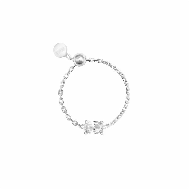 Elegant Sterling Silver Cubic Zirconia Solitaire Ring – Adjustable Open-End Sparkle for the Fashion-Forward Woman