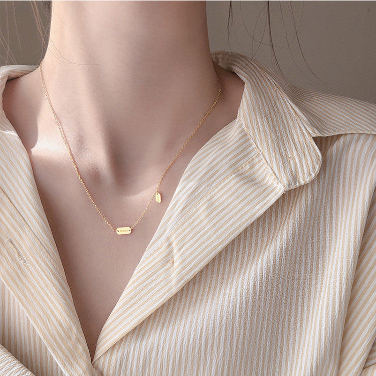 S925 Sterling Silver Chain with Lucky Letter Clavicle, Sweater Chain, Minimalist, Chic, Dainty Design Necklace