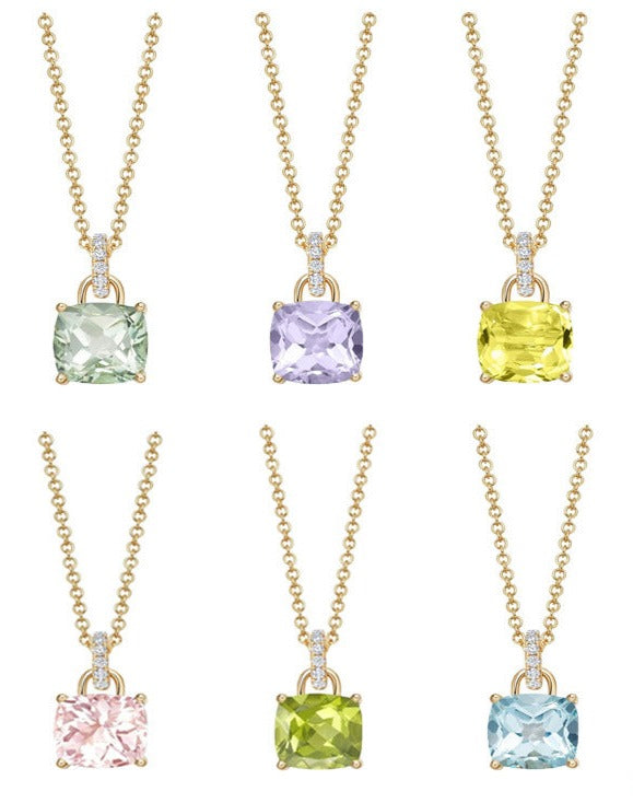 925 Sterling Silver CZ Rainbow Square Pendant Necklace - Dainty Clavicle Chain for Women, Minimalist and Elegant Jewelry