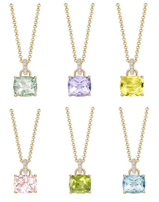 925 Sterling Silver CZ Rainbow Square Pendant Necklace - Dainty Clavicle Chain for Women, Minimalist and Elegant Jewelry