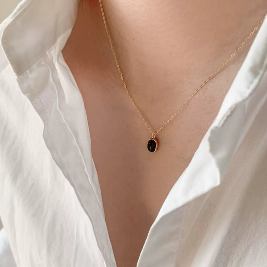 Petite Black Onyx Pendant Necklace, S925 Sterling Silver Necklace