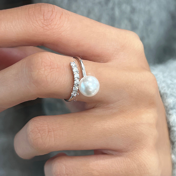 Sterling Silver Ring in S925, Set Austrian Swarovski Pearl Ring, Unique Chic Upscale Ring