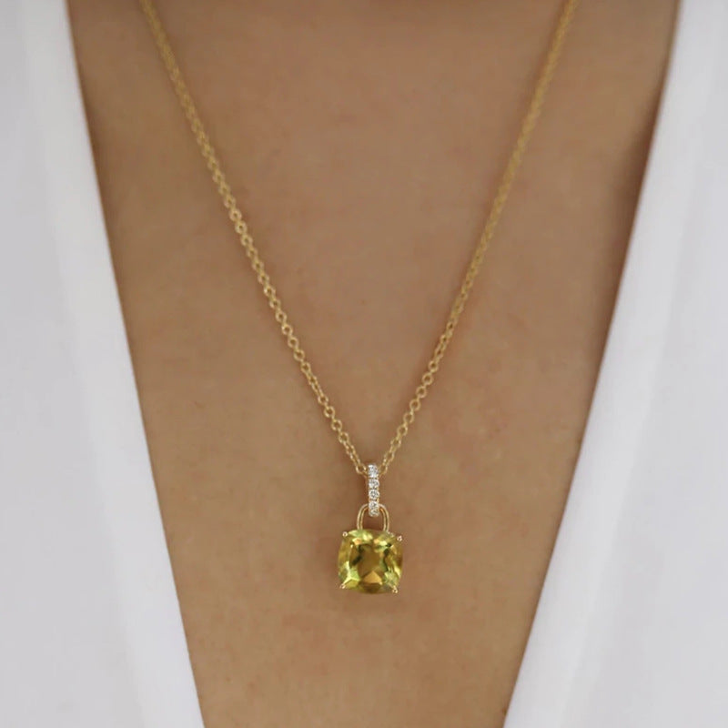 925 Sterling Silver CZ Rainbow Square Pendant Necklace - Dainty Clavicle Chain for Women, Minimalist and Elegant Jewelry