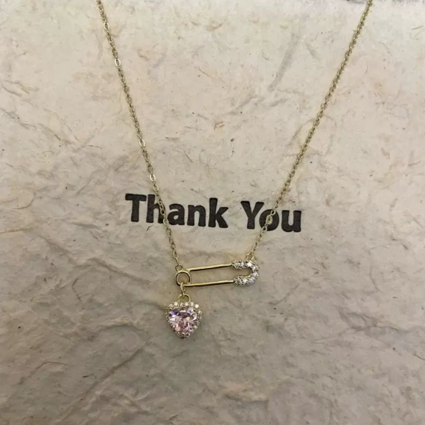 Delicate Luxury Clavicle Chain, Sparkling Rhinestone Heart Paperclip Necklace, Heart Necklace