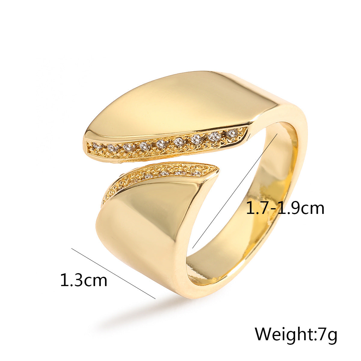 Elegant Geo 18K Gold-Plated Copper Ring with Zircon Detailing,Adjustable Statement Ring for Woman