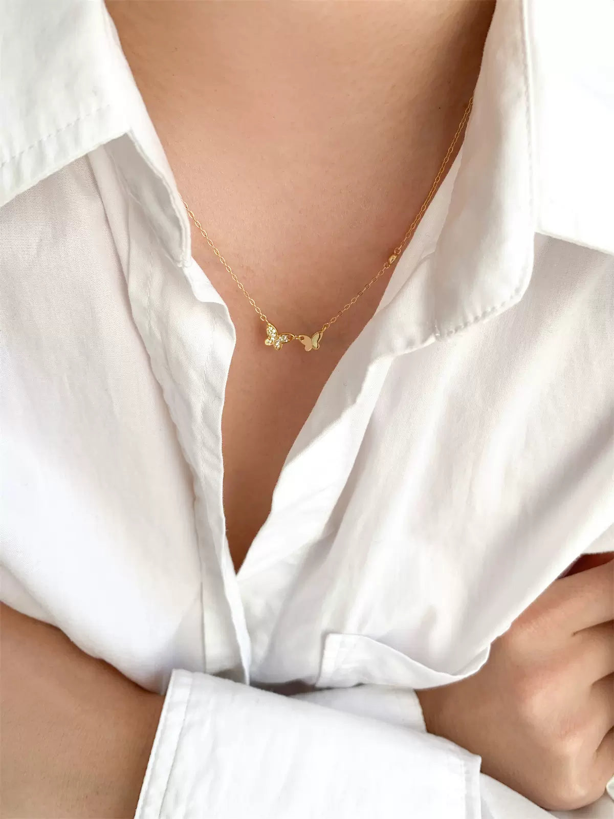 S925 Sterling Silver Necklace with Petite Butterfly, Collarbone Necklace, Sweater chain
