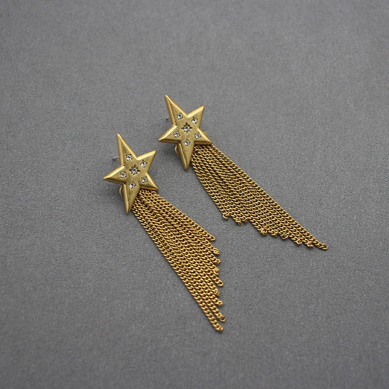 Glamorous Long Gold Star Tassel Earrings, Celestial-Inspired Dangle Jewelry, Perfect for Evening Galas and Fashionable Social Events