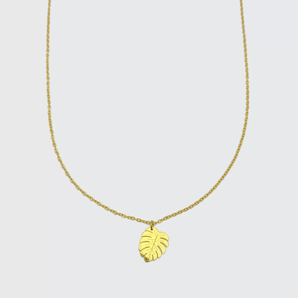 Layering Clavicle Chain, Tropical Rainforest Palm Leaf Greenery Minimalist Leaf Necklace - Fade-Resistant Stainless Steel