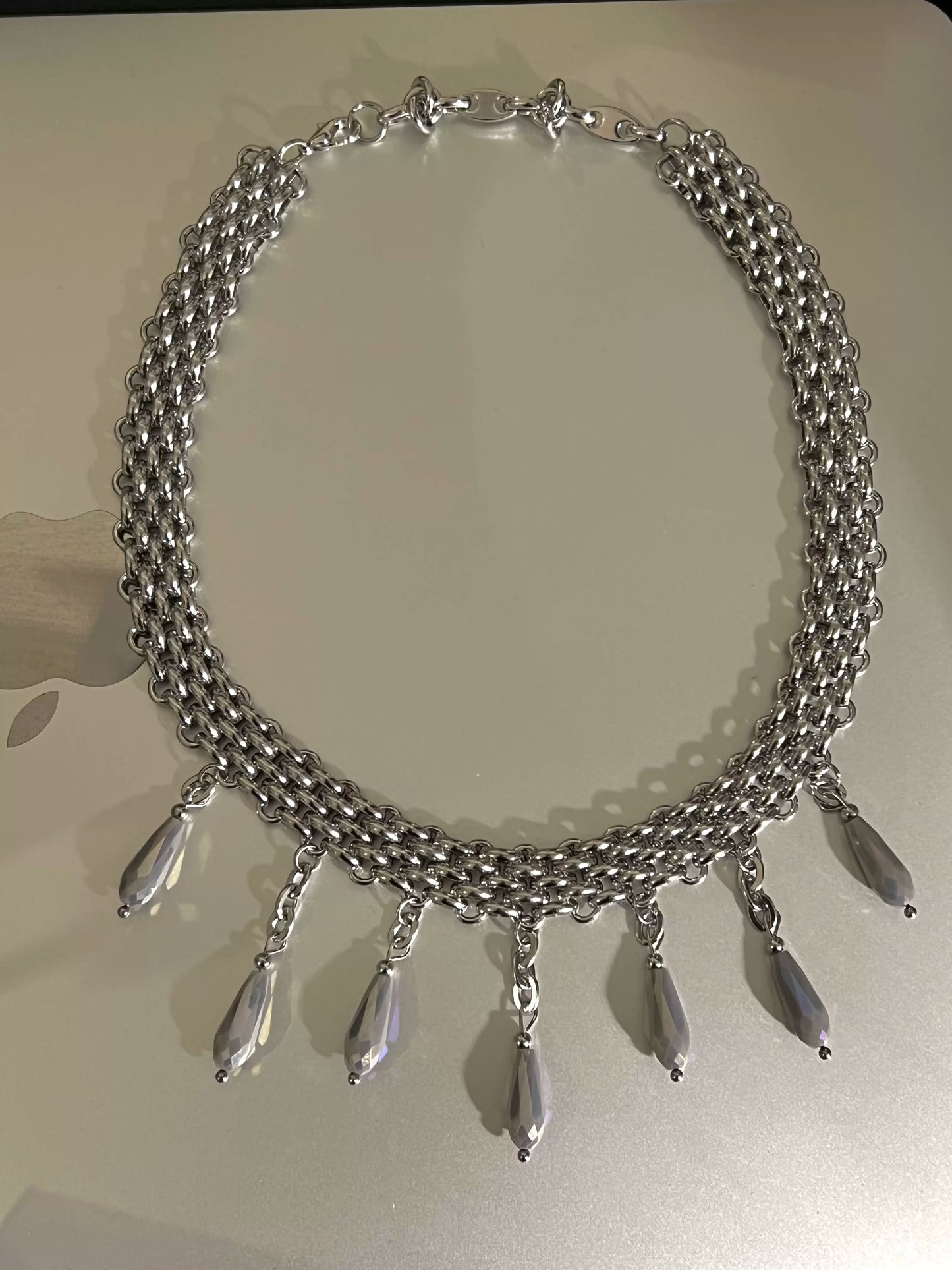 Crystal Tassel Titanium Steel Choker Metallic Necklace, Sweet Cool Girl Accessory, Charming Valentine's Gift