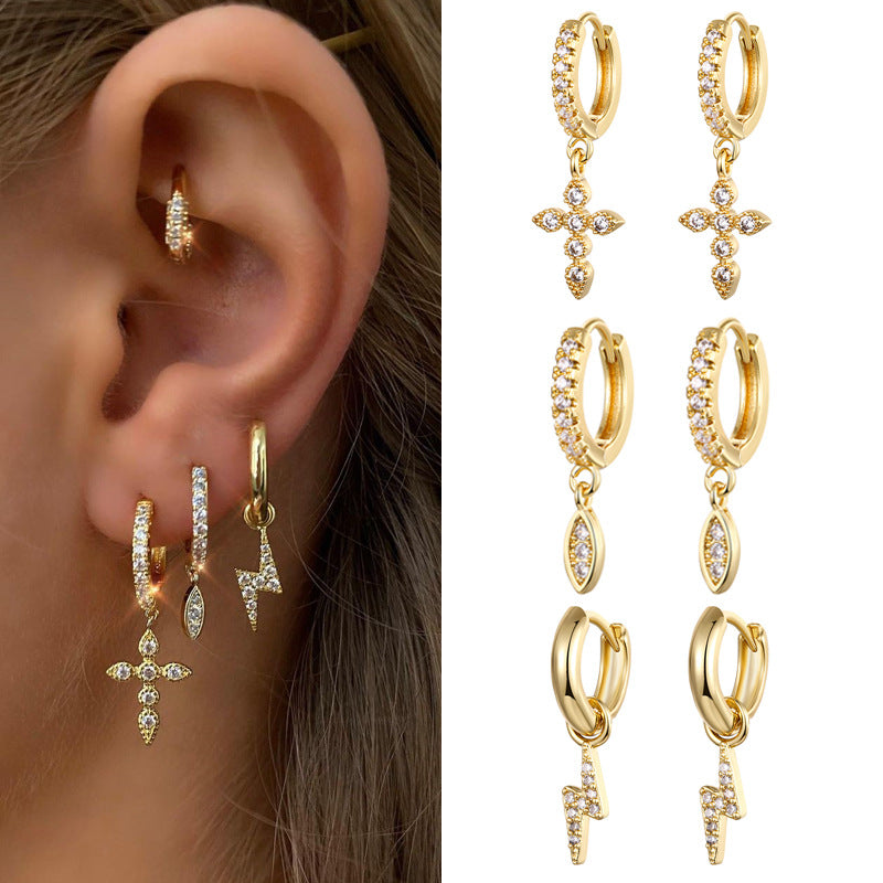 Elegant Zirconia Diamond-Like Charm Hoop Earrings