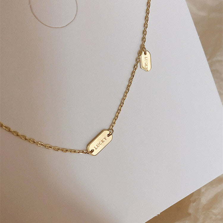 S925 Sterling Silver Chain with Lucky Letter Clavicle, Sweater Chain, Minimalist, Chic, Dainty Design Necklace