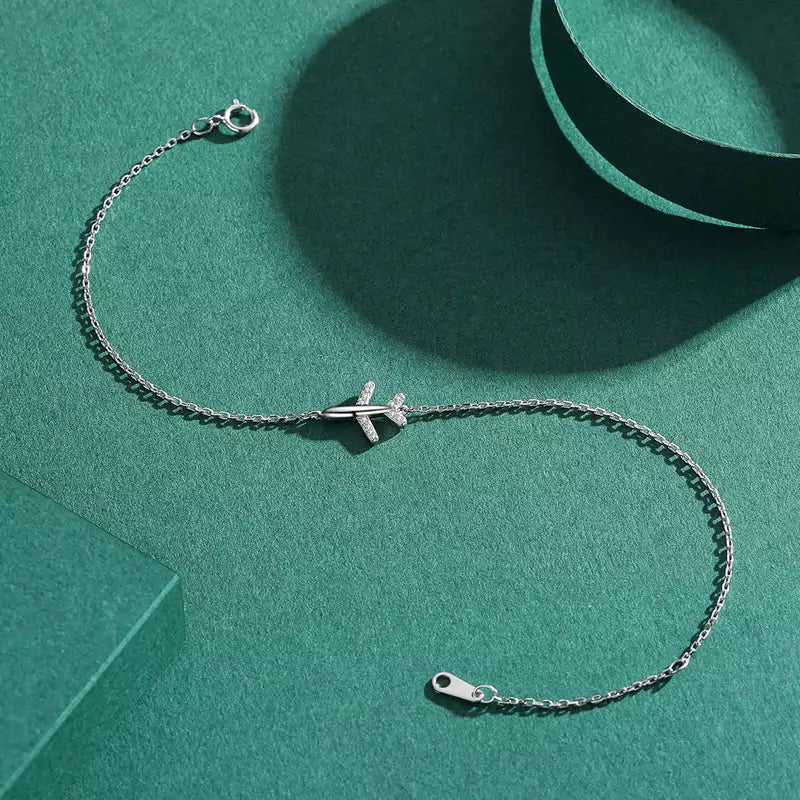 S925 Sterling Silver Necklace with Paper Plane Charm Bracelet, Silver chain bracelets for women