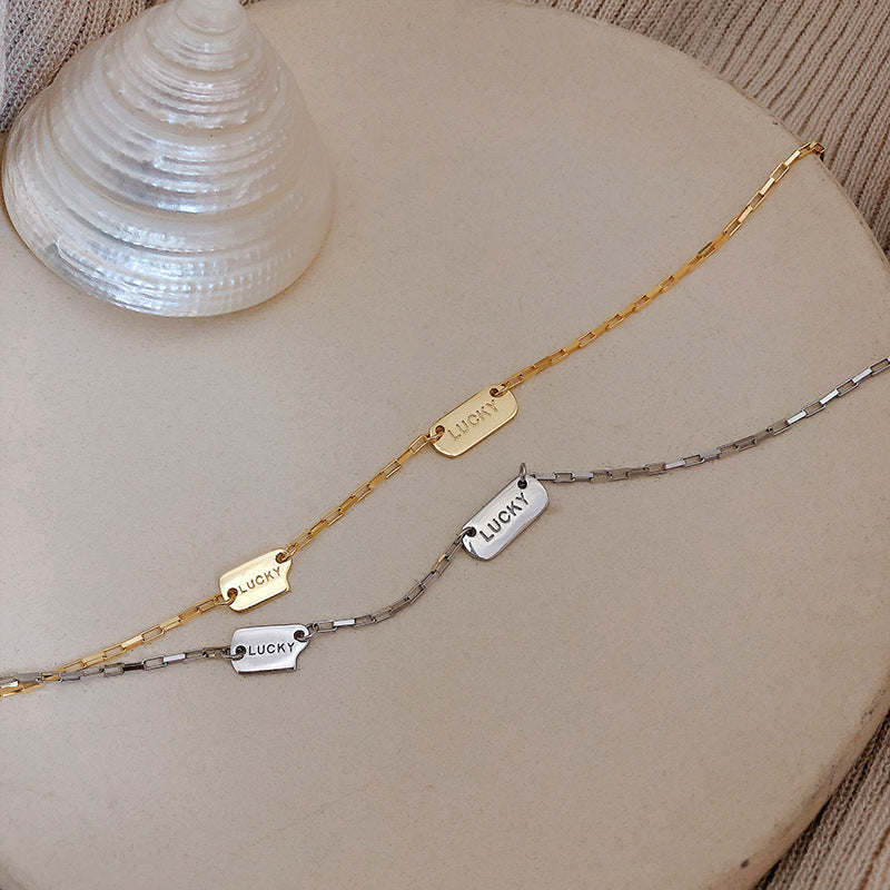 S925 Sterling Silver Chain with Lucky Letter Clavicle, Sweater Chain, Minimalist, Chic, Dainty Design Necklace