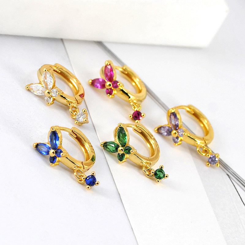 Vibrant Multicolored Zirconia Butterfly Hoop Earrings