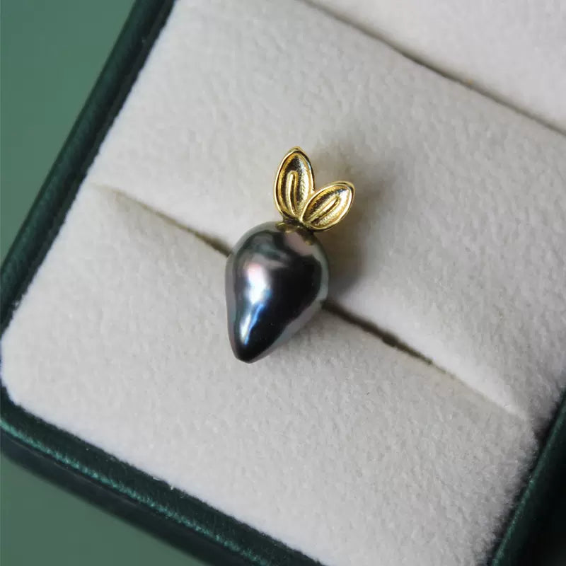 Natural Tahitian Baroque Pearl Radish Pendant Necklace with 14K Gold Plated Adjustable Chain