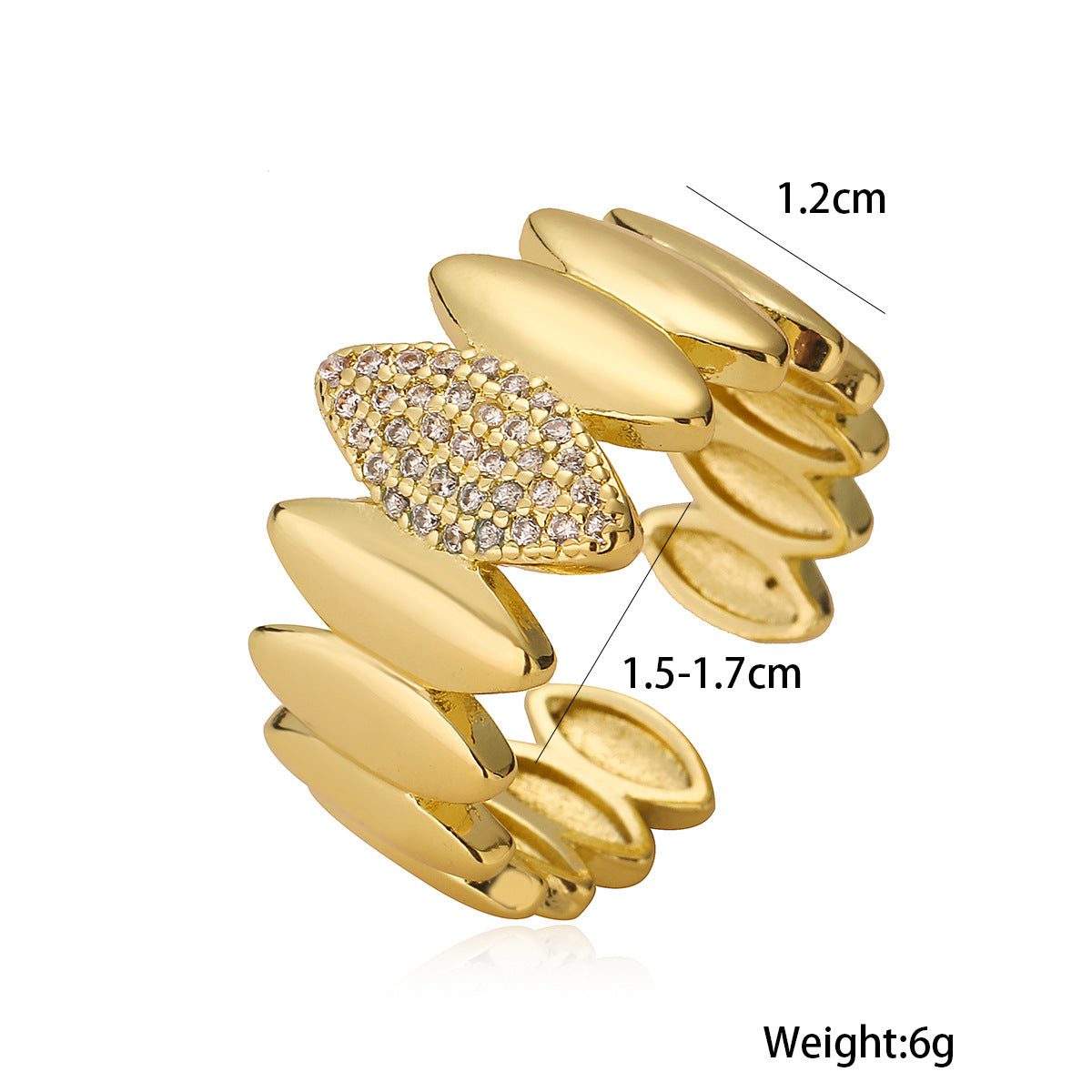 Adjustable 18K Gold-Plated Open Ring for Women - Minimalist Leaf Design with Zircon Accents, Eco-Friendly Copper Jewelry