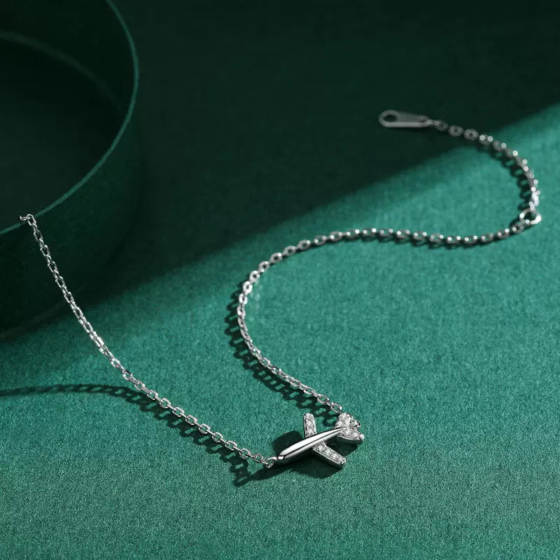 S925 Sterling Silver Necklace with Paper Plane Charm Bracelet, Silver chain bracelets for women