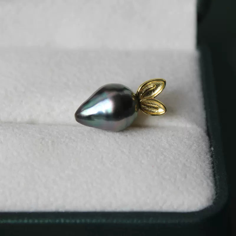 Natural Tahitian Baroque Pearl Radish Pendant Necklace with 14K Gold Plated Adjustable Chain