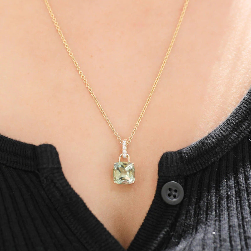 925 Sterling Silver CZ Rainbow Square Pendant Necklace - Dainty Clavicle Chain for Women, Minimalist and Elegant Jewelry