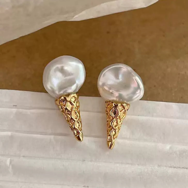 S925 Sterling Silver Earrings, DIY Pearl Accessories, Ice Cream Earrings for Women