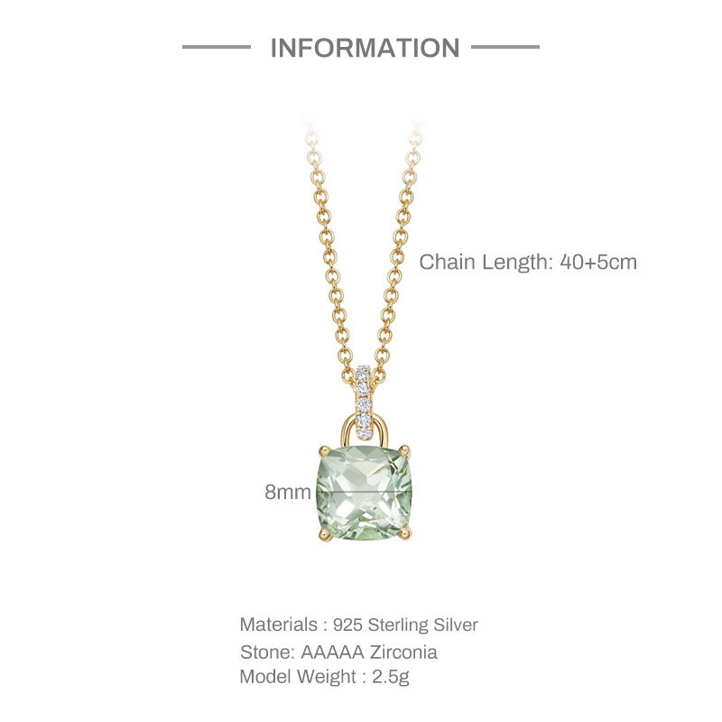 925 Sterling Silver CZ Rainbow Square Pendant Necklace - Dainty Clavicle Chain for Women, Minimalist and Elegant Jewelry