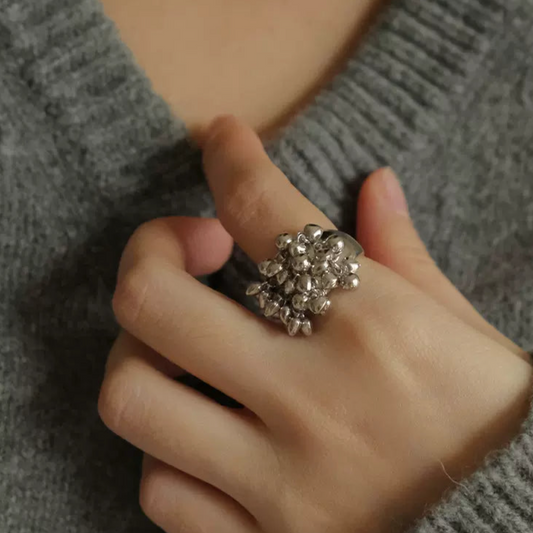 Heart Beaded Ring for Index Finger, S925 Sterling Silver Ring, Unique Personality Open Ring for Women