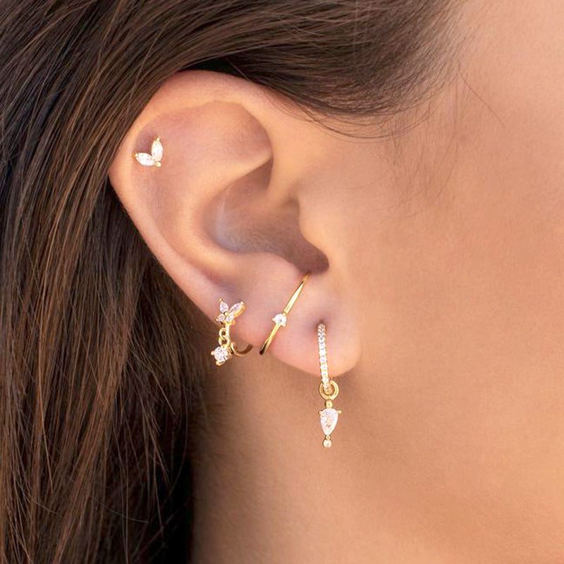 Vibrant Multicolored Zirconia Butterfly Hoop Earrings