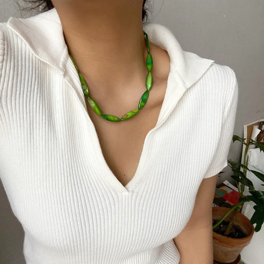 Green Natural Shell Necklace and Earring Set, Vintage Chic, Suitable for Vacation Travel