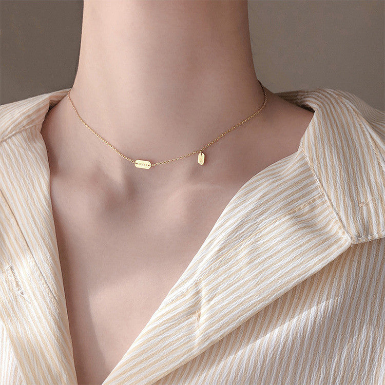 S925 Sterling Silver Chain with Lucky Letter Clavicle, Sweater Chain, Minimalist, Chic, Dainty Design Necklace