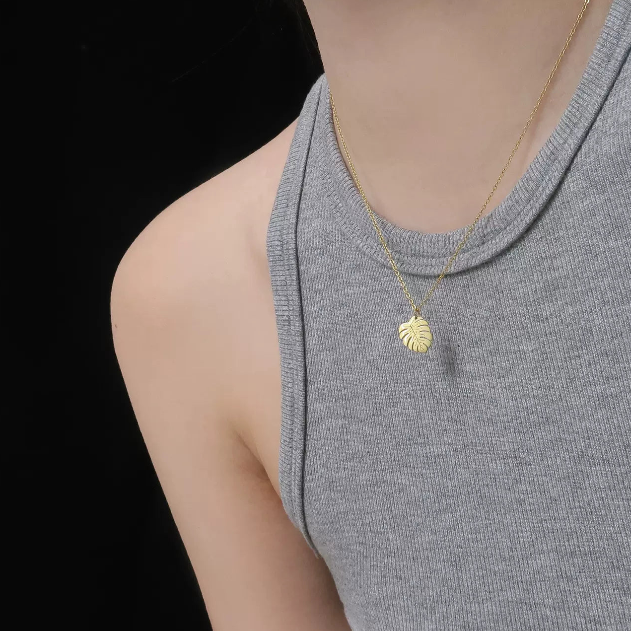 Layering Clavicle Chain, Tropical Rainforest Palm Leaf Greenery Minimalist Leaf Necklace - Fade-Resistant Stainless Steel