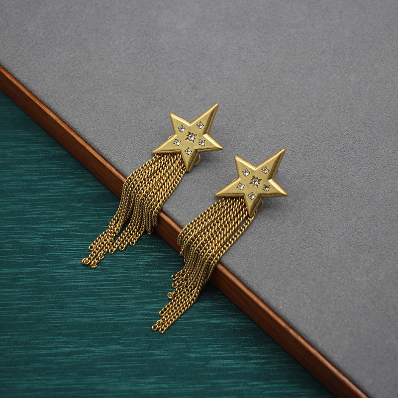 Glamorous Long Gold Star Tassel Earrings, Celestial-Inspired Dangle Jewelry, Perfect for Evening Galas and Fashionable Social Events