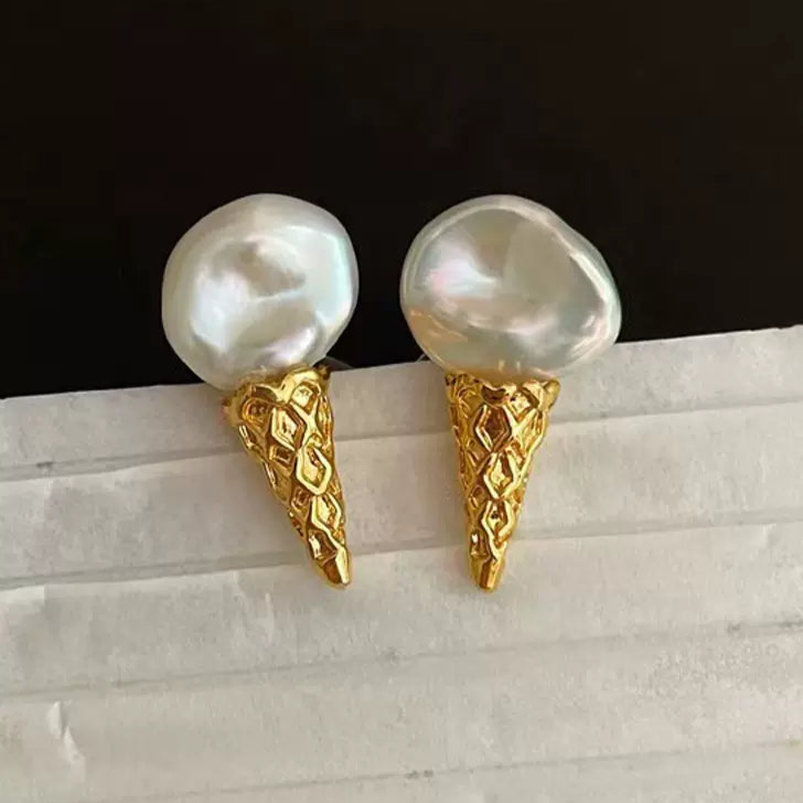 S925 Sterling Silver Earrings, DIY Pearl Accessories, Ice Cream Earrings for Women