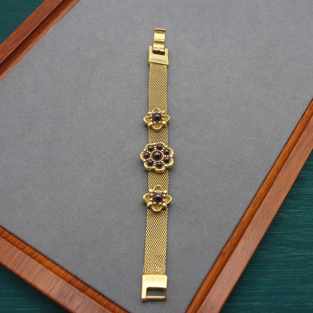 Sophisticated Purple Zircon Flower Petal Bracelet - Gold-Plated Copper Elegance, Perfect for Evening Wear & Memorable Occasions, Exquisite Gift Idea