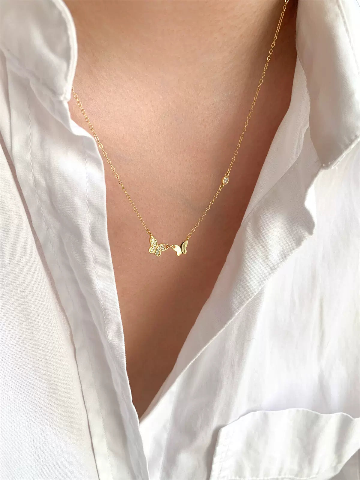 S925 Sterling Silver Necklace with Petite Butterfly, Collarbone Necklace, Sweater chain