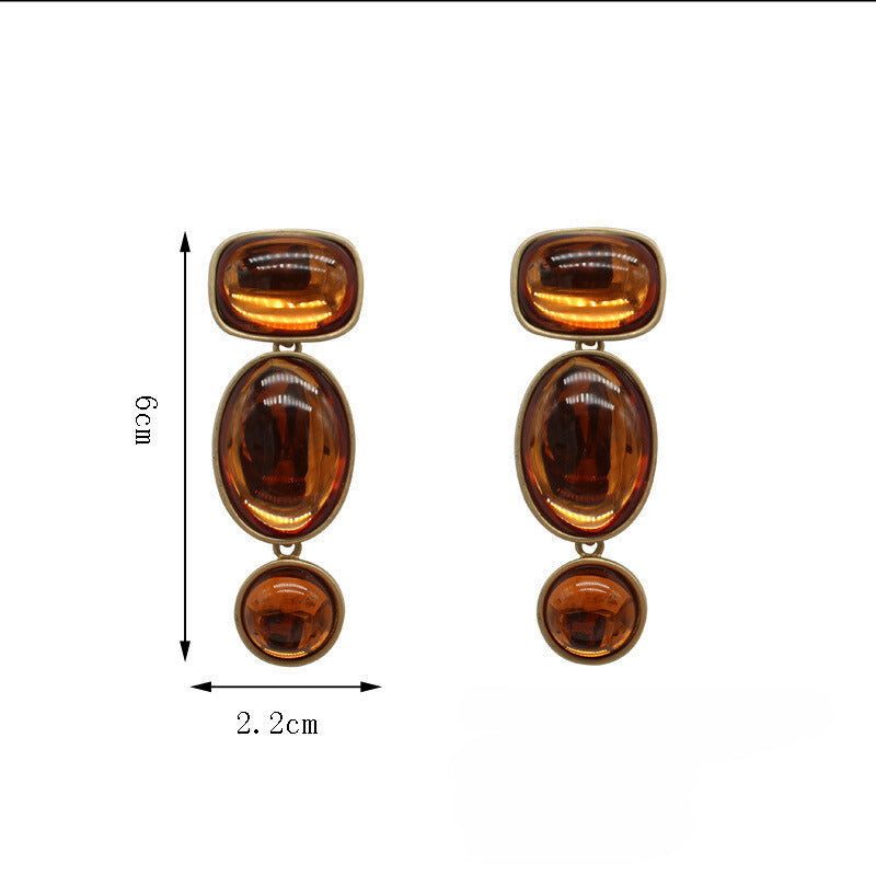 Baroque-Inspired Geometric Oval Earrings - Green & Amber Stone Accents, Fashion-Forward Metallic Design, Perfect for Trendy Outfits & Stylish Events, Must-Have Accessory
