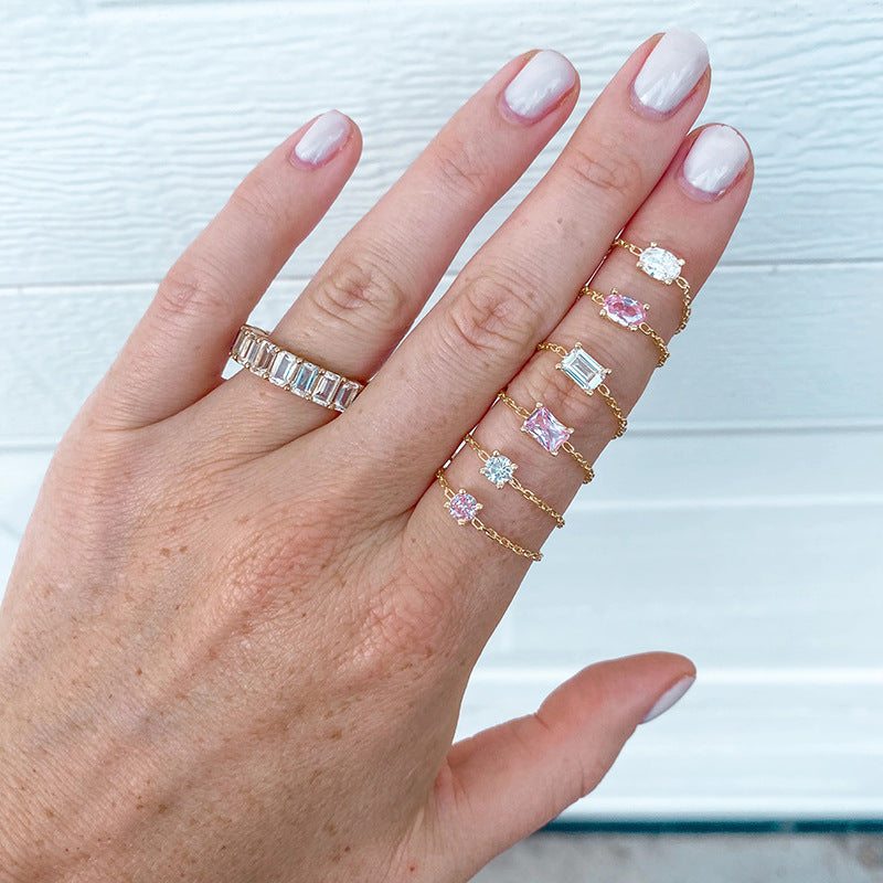 Elegant Sterling Silver Cubic Zirconia Solitaire Ring – Adjustable Open-End Sparkle for the Fashion-Forward Woman