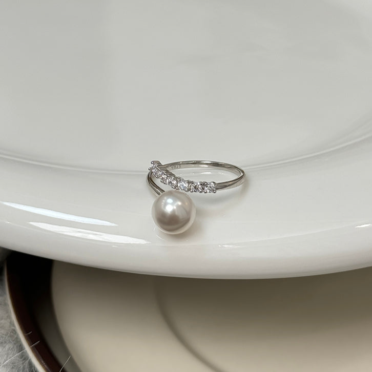 Sterling Silver Ring in S925, Set Austrian Swarovski Pearl Ring, Unique Chic Upscale Ring
