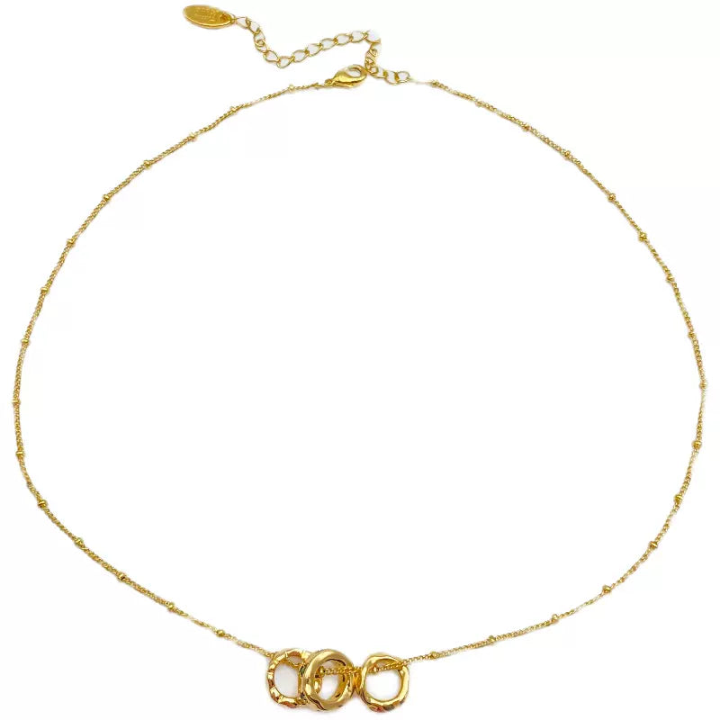 Detachable with Triple-Ring Pendant Gold Necklace with Plated , Vintage Emerald Diamond Chain, Collarbone