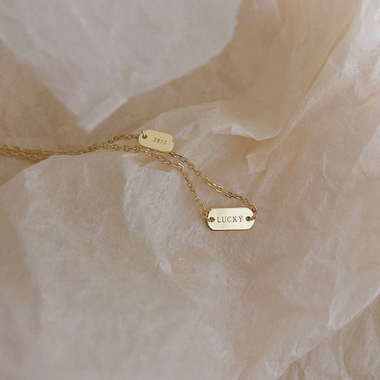 S925 Sterling Silver Chain with Lucky Letter Clavicle, Sweater Chain, Minimalist, Chic, Dainty Design Necklace