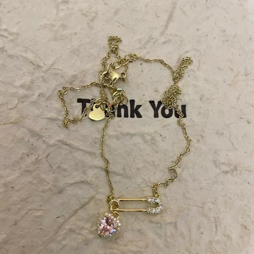 Delicate Luxury Clavicle Chain, Sparkling Rhinestone Heart Paperclip Necklace, Heart Necklace