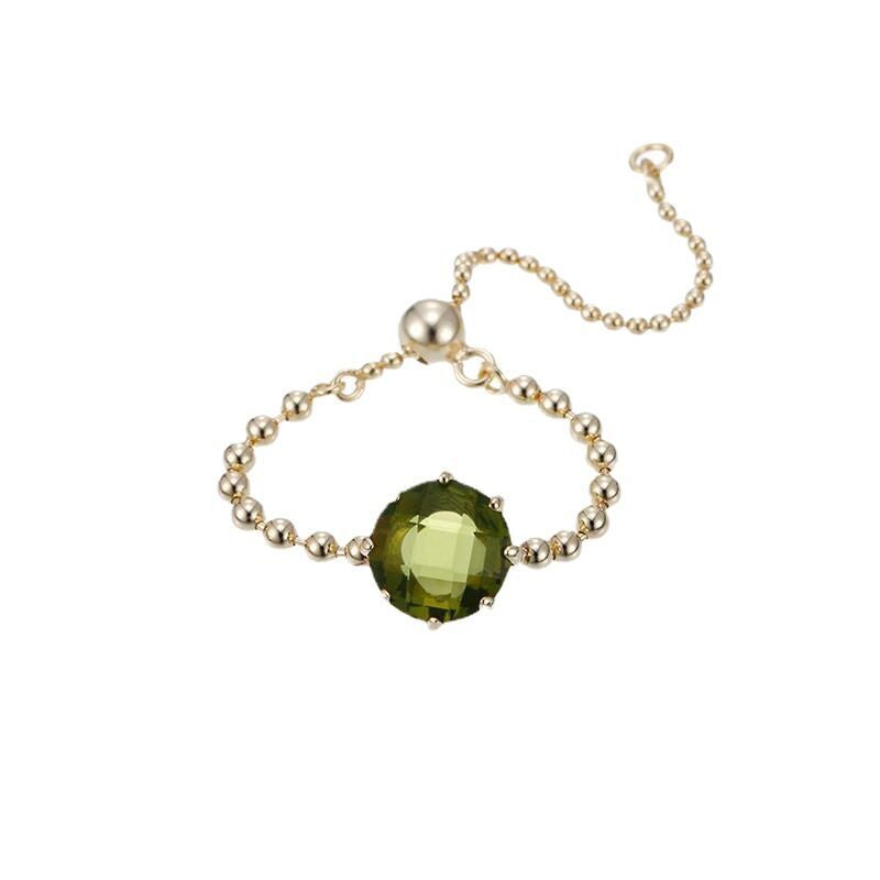 Chic Green Crystal Pull Chain Ring, Elegant Adjustable Index Finger Accessory