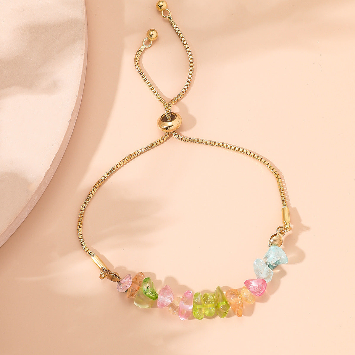 Boho Gemstone and Metal Chain Spliced Bracelet, Adjustable Bracelet for Daily Chic