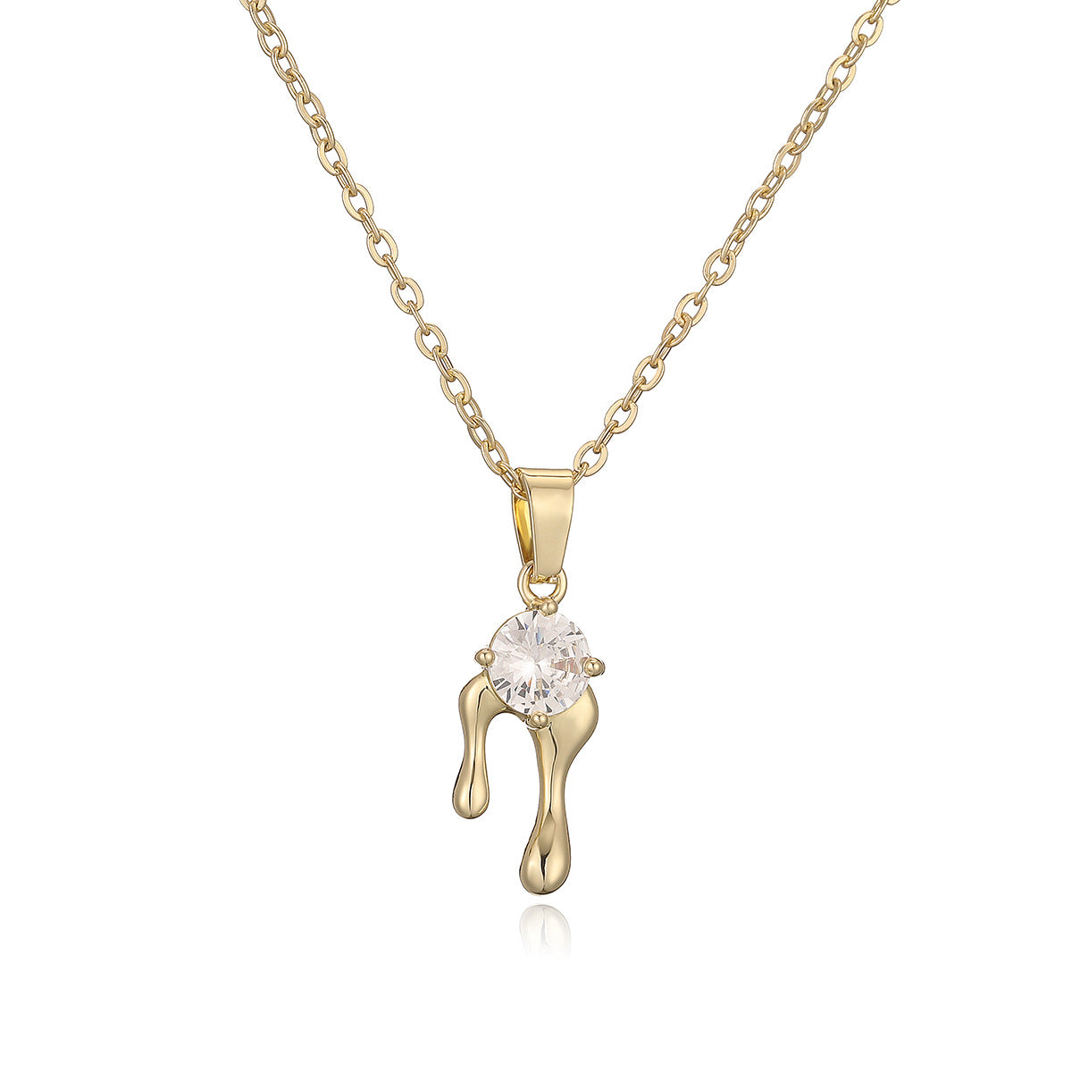 Minimalist Geometric Pendant Necklace for Women - Gold-Plated Copper with Zircon Stone, Versatile Clavicle Chain