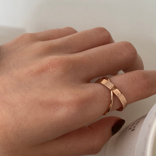 Chic and Personalized Double-Layered Titanium Steel Interlocking Eternal Love Ring for Women