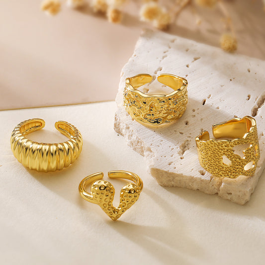 Gold-Plated Adjustable Vintage Ring, Trendy Chic Statement Ring for Women