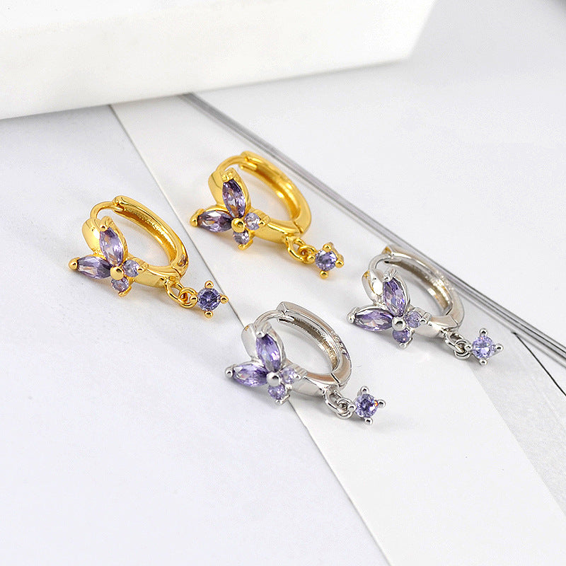 Vibrant Multicolored Zirconia Butterfly Hoop Earrings