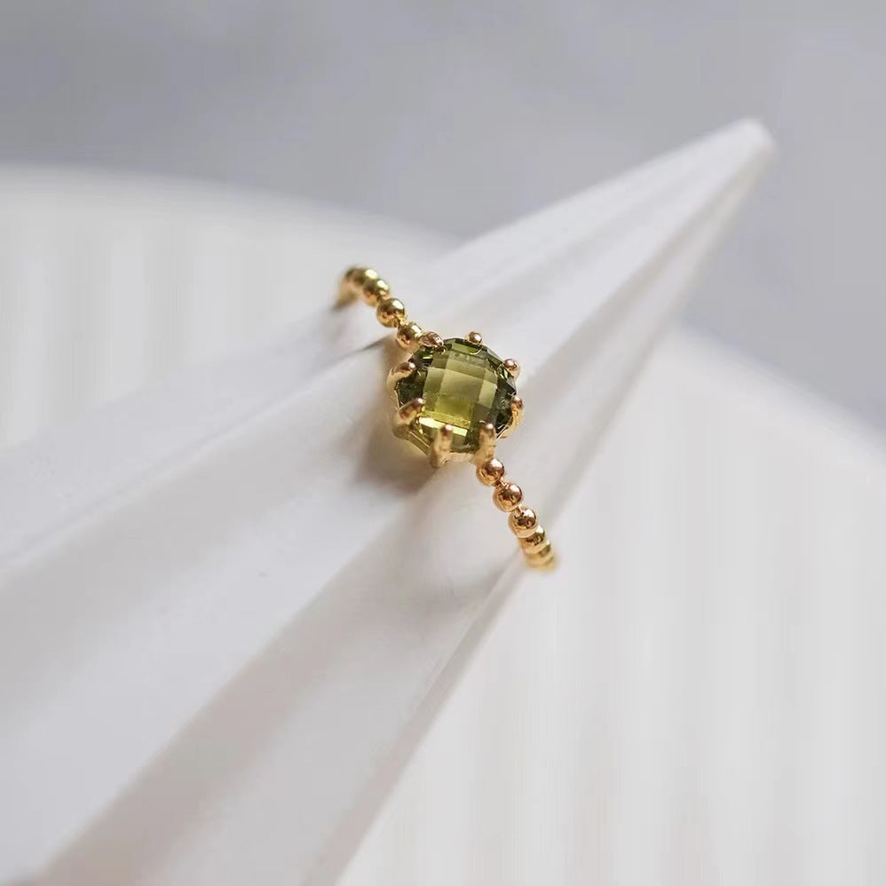 Chic Green Crystal Pull Chain Ring, Elegant Adjustable Index Finger Accessory